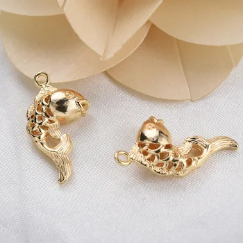 

10PCS 12x23MM 24K Gold Color Plated Brass Fish Charms Pendants High Quality Jewelry Accessories