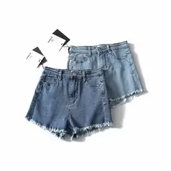 Amazon ebay в европейском и американском стиле, Лидер продаж потертые Джинсовые шорты Для женщин с завышенной талией Slim Fit короткие летние