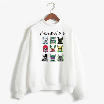 

French Bulldog Kawaii Print Pattern Pullover Women Casual Funny Section Harajuku Aesthetic Sweatshirt Fashion Vintage Tops Women