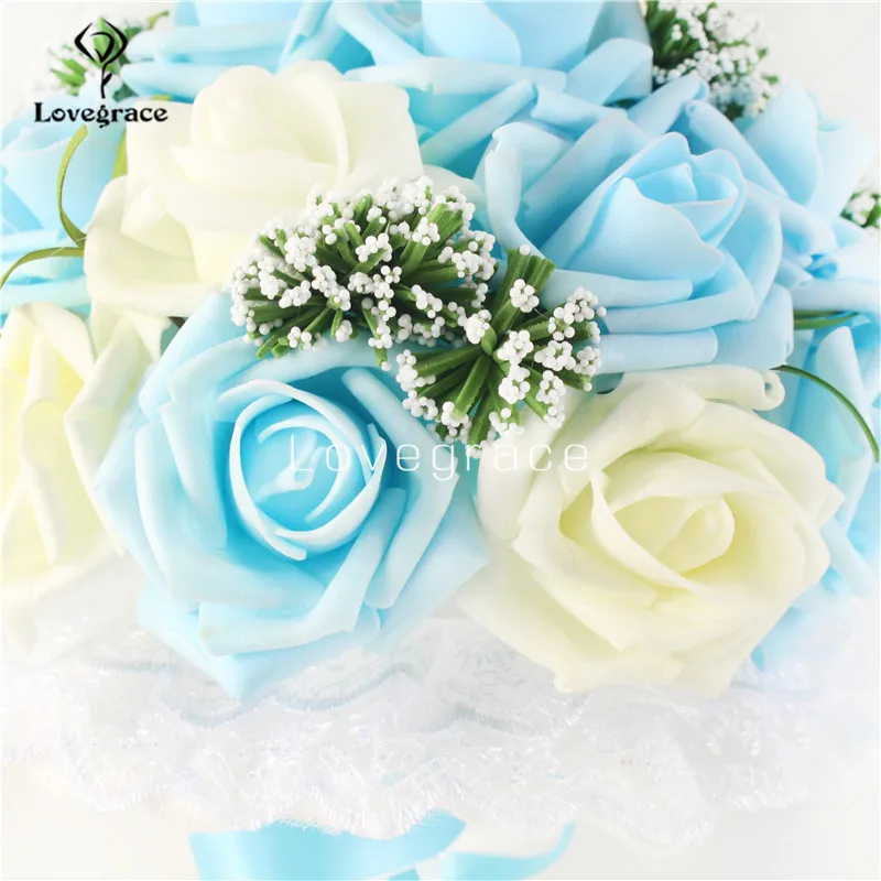 Artificial rose flowers wedding bouquets European retro roses eucalyptus leaves 3 bouquets