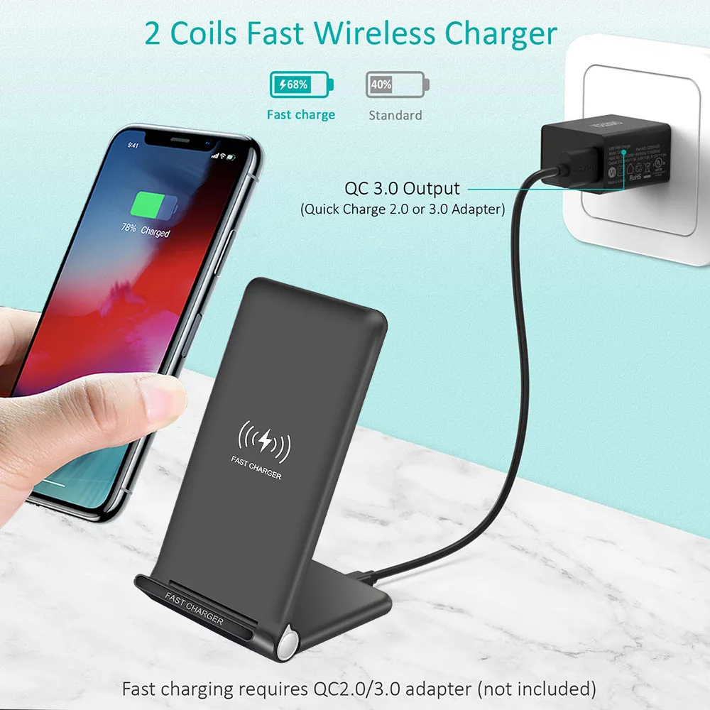 Беспроводное зарядное устройство 15 Вт Qi для iPhone 11 8 X XR XS Max Samsung Galaxy S8 S9 S10 Plus S10e Note 9