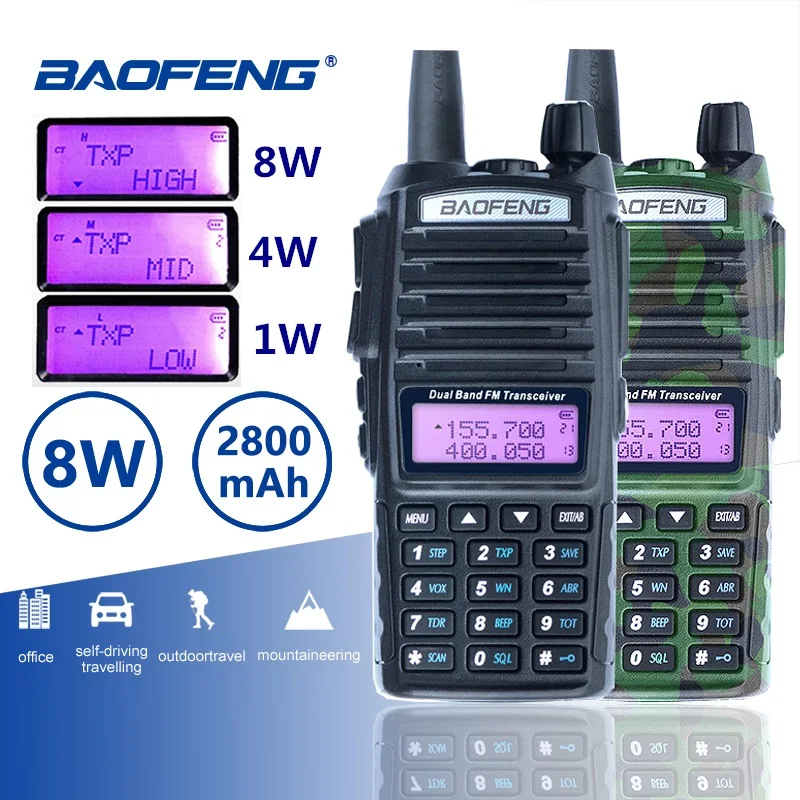 Baofeng UV 82 иди и болтай Walkie Talkie 8 Вт Dual PTT двухстороннее радио двухдиапазонный