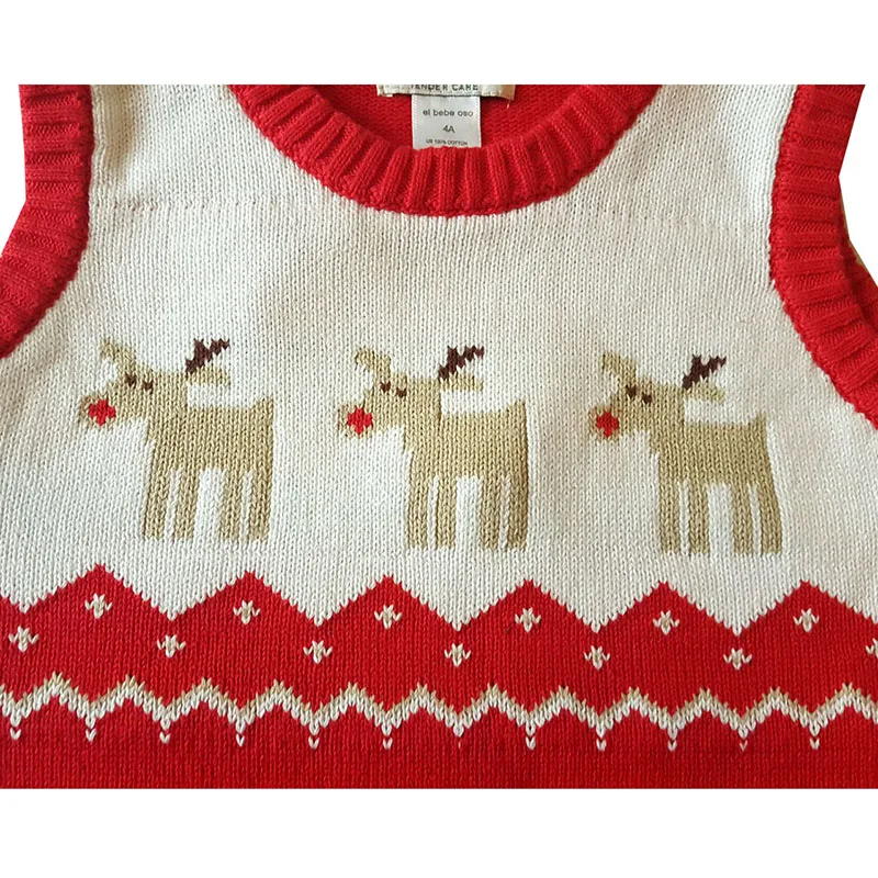 Детский жилет Трикотажный жилет для маленьких девочек жилет для маленьких мальчиков и девочек хлопковая теплая Рождественская одежда свитер для девочек, жилет красные Топы moose