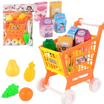 

Children's Shopping Cart Toys Children's Educational Supermarket Cart 21 PCS Role Play Toys Orange
