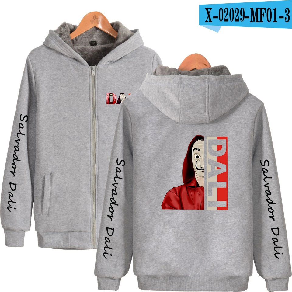 3 Money Heist The House of paper Salvador Dali толстовка с капюшоном для мужчин и женщин зимние толстовки на молнии куртки с длинным рукавом Homme толстовки с капюшоном - Цвет: 3