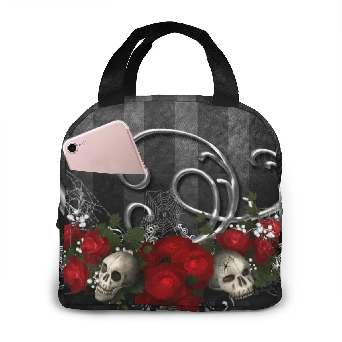 Бесшумный дизайн свежий герметизирующий холодный тюки сумки для ланча готические Розы черепа Печать сумка-холодильник Ланч-бокс Дети Женщины тепловой мешок