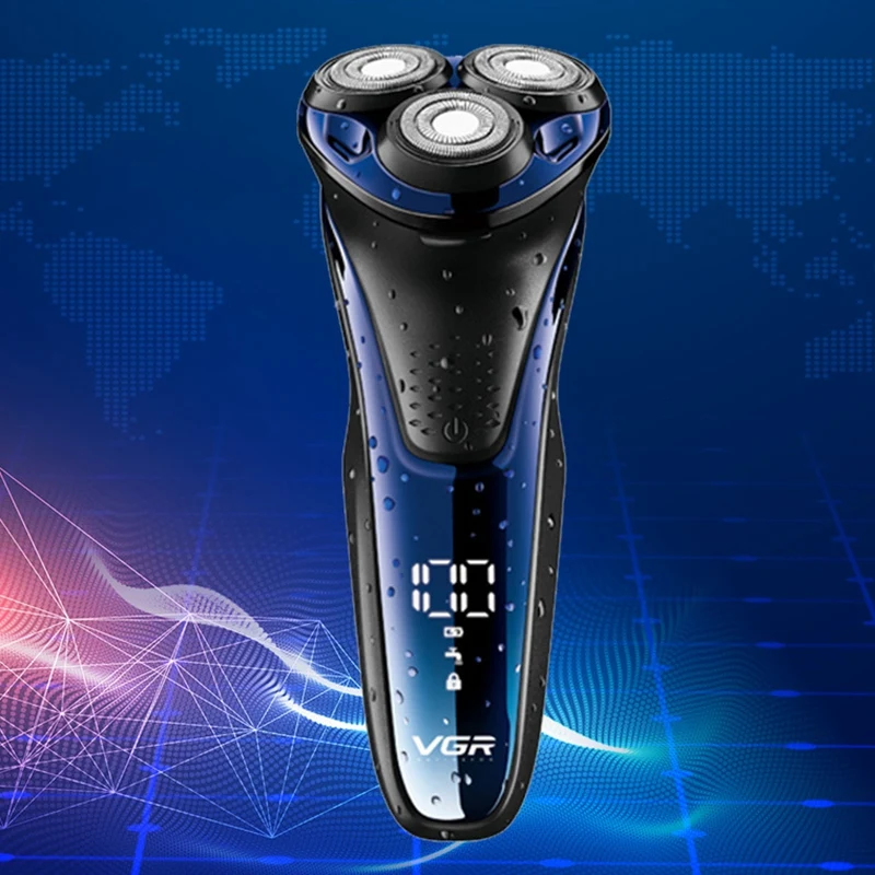 VGR V-306 электробритва 3 режущая головка роторный резак для бритья ЖК-дисплей USB Перезаряжаемый триммер для мытья волос для мужчин(синий