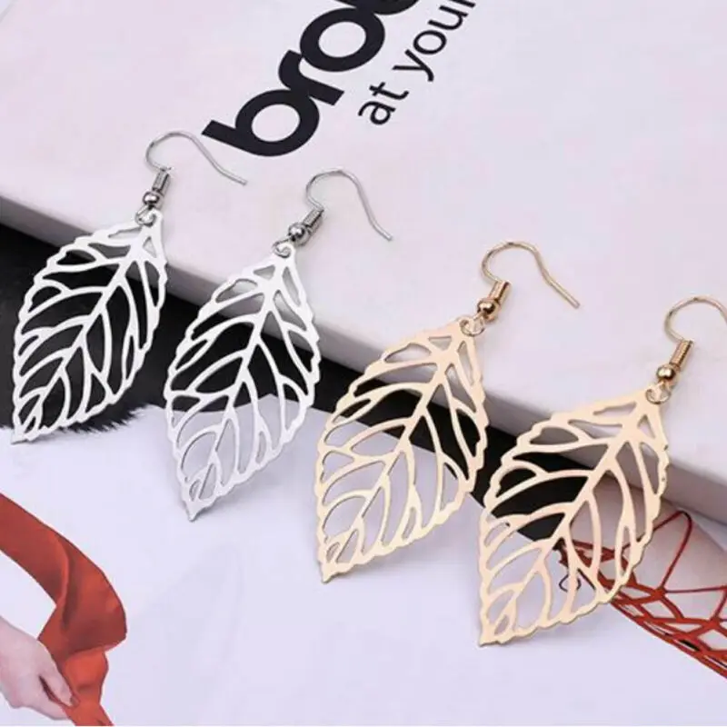 

Bohemian Finished Hammered Oval Leaf Shape Drop Dangle Hook Earrings A Pair