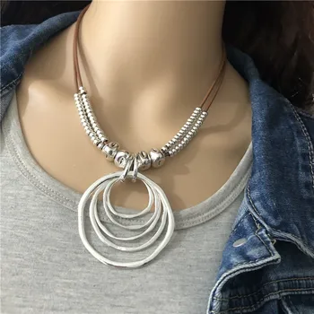 

Anslow Trendy Round With Round Pendant Neckalce For Women Vintage Boho Genuine Leather Necklace Valentine's Day Gift LOW0022AN