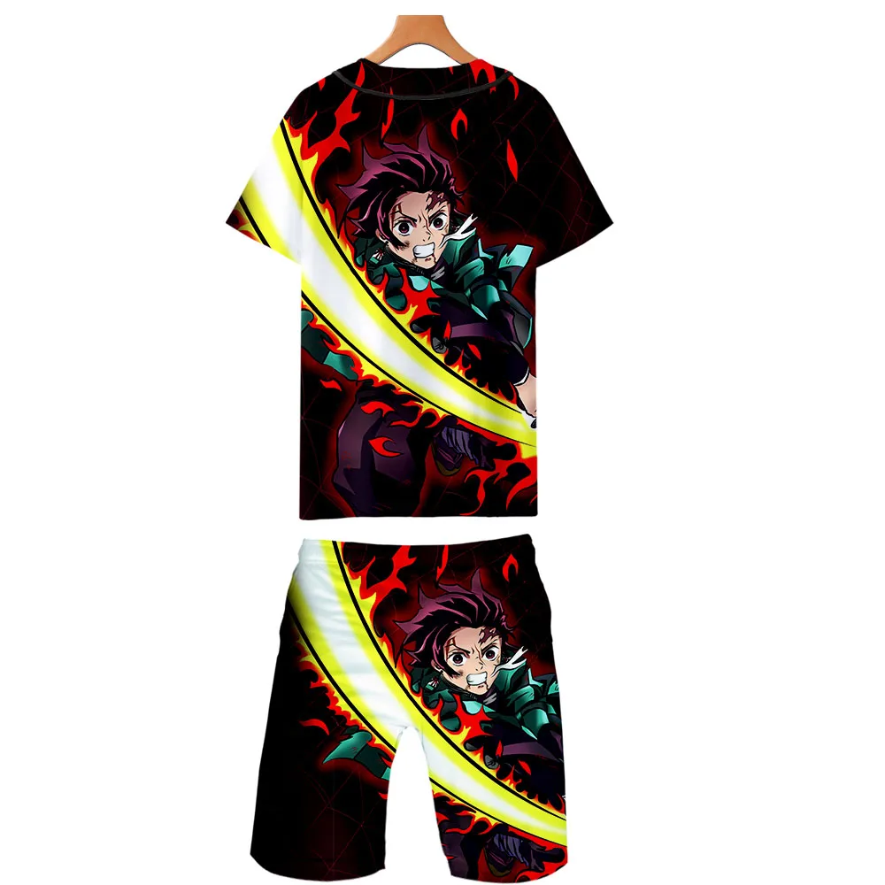 Demon Slayer Kimetsu no Yaiba 3D Harajuku комплект из двух предметов футболка для бейсбола+ шорты Модный колледж стильный Highstreet летние мужские комплекты