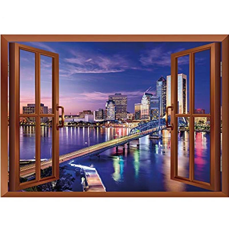 Full-Square-Round-Drill-5D-DIY-Diamond-Painting-Window-city-night-bridge-landscape-Embroidery-Cross-Stitch