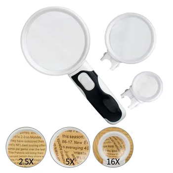 

3Lens LED Light Reading Magnifier Magnifying Glass Jewelry Loupe 2.5x,5x,16x