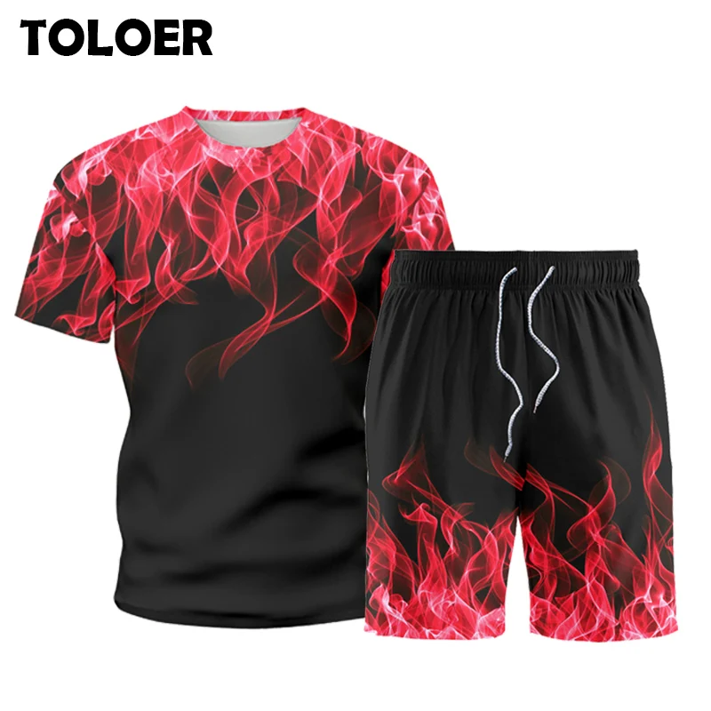 Tshirt Tracksuit Sportswear Shorts Patchwork-Sets Sport-Suits Harajuku Mens Summer 2pieces