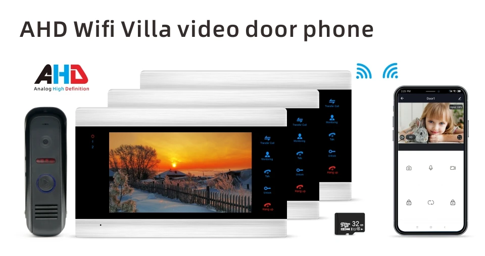 " WiFi смарт IP проводной видео домофон 960P внутренний монитор с 720P AHD дверной Звонок камера Поддержка мобильного телефона