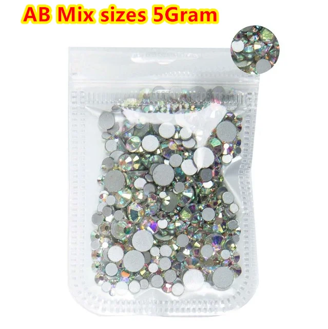 AB Mix sizes 5 Gram Топ Gillter SS3-SS8 1440 шт Кристалл AB Золото 3D не горячая фиксация FlatBack шитье стразами и ткань одежды Стразы для дизайна ногтей камень - Цвет: AB Mix sizes 5 Gram