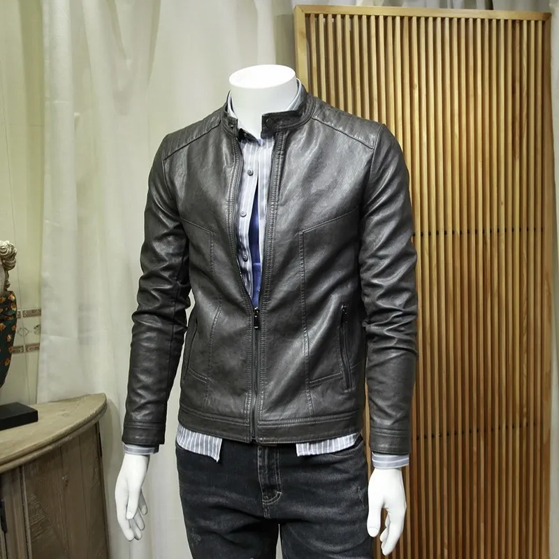 Fashion Koreaanse Solid Slim Fit Heren Faux Lederen Jassen Stand Kraag Lange Mouwen Zip Moto Biker Big Size Mannelijke Pu lederen Jassen Fashion Koreaanse Solid Slim Fit Heren Faux Lederen Jassen Stand Kraag Lange Mouwen Zip Moto Biker Big Size Mannelijke Pu lederen Jassen