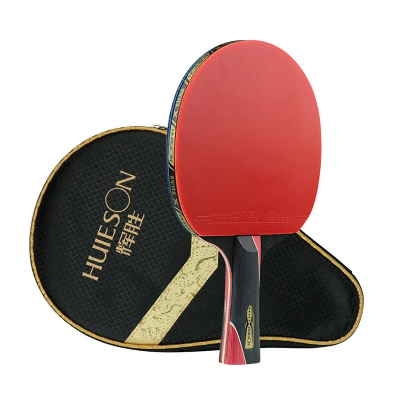 1 Piece Huieson 5 Star Black & Red Carbon Fiber Table Tennis Racket Double Pimples-in Rubber Pingpong Racket for Teenager Player (1)