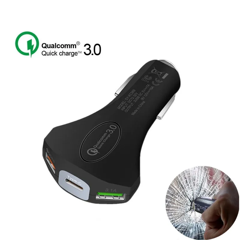 

Car Charger Quick Charge QC3.0 Fast Charging Adapter Dual USB Car-Charger For iphone Xiaomi Micro USB Type C Cable Phone Charger