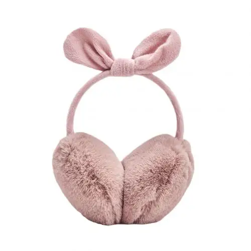 Dark Pink Милые женские зимние однотонные плюшевые теплые наушники с бантом, наушники, рождественский подарок - Цвет: Dark Pink