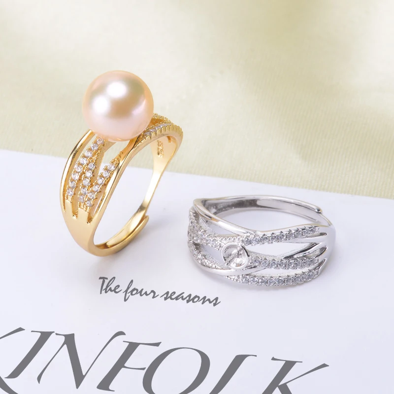3Pcs/Lot Delicate Design Pearl Rings Mount S925 Sterling Silver Pearl Settings Women Handmade Adjustable Rings Components