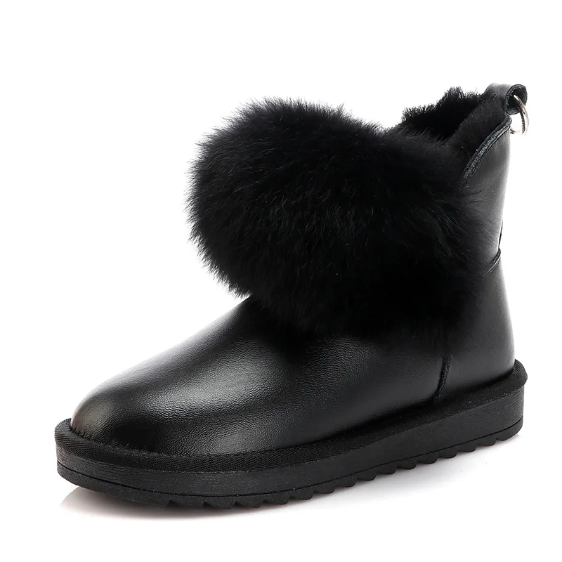 

2020 New Snow Boots Women Leather Fox Fur Waterproof Foreign Trade Cross-border Snow Cotton Casual Low-cut Warm Women's Shoes