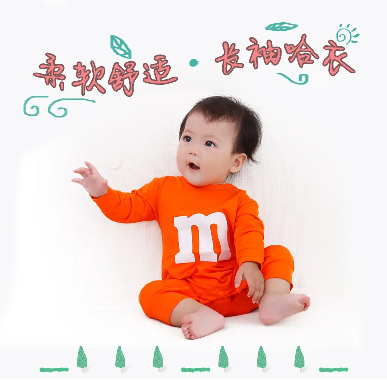 New Fashion Baby Boy Girl Letter M Romper Newborn Kids Long Sleeve Cartoon Printing Jumpsuit Casual Infant Clothing Outwear