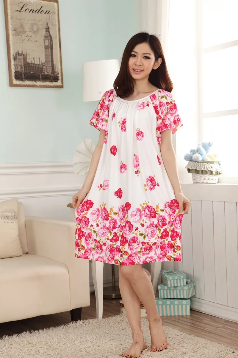 Summer Women's Modal City Special Offer Plus-sized Pajamas Short Sleeve Women's Fat Mm Nightgown Dress