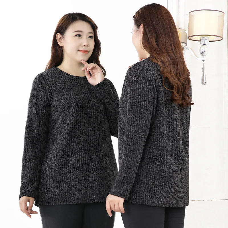 Женский свитер размера плюс 10XL 8XL 6XL 4XL с длинным рукавом на весну и осень, женский темно-серый пуловер с круглым вырезом, женский теплый свитер размера d