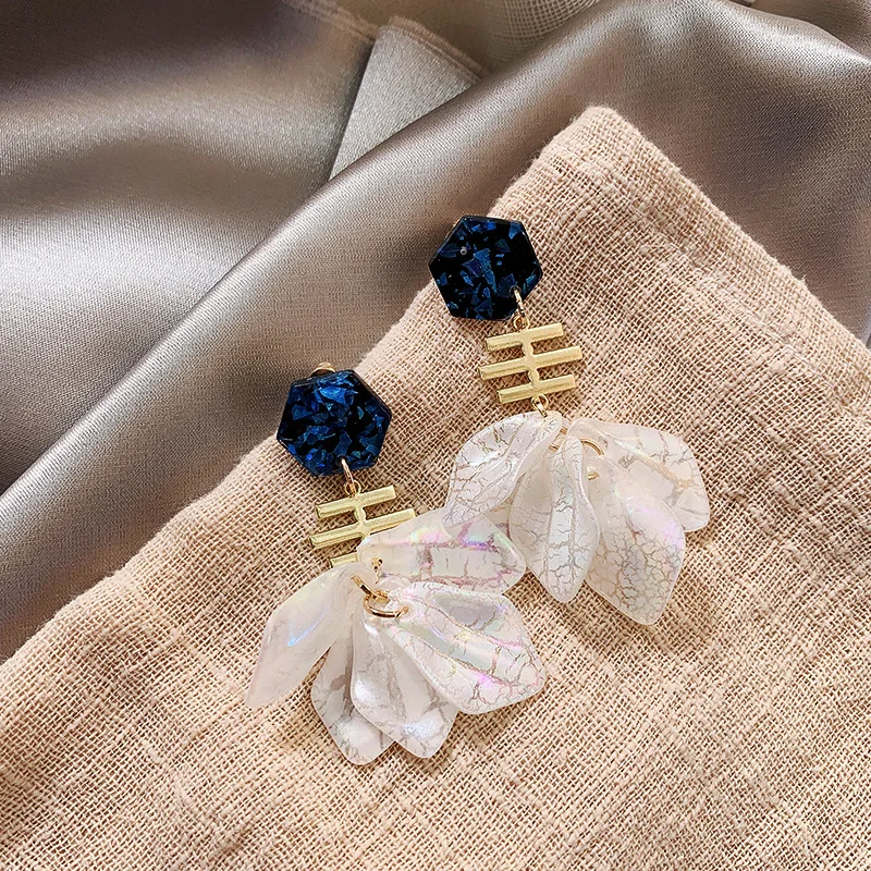 Корейский цветок лепесток длинные висячие серьги для женщин модные ювелирные изделия личности вечерние Pendientes