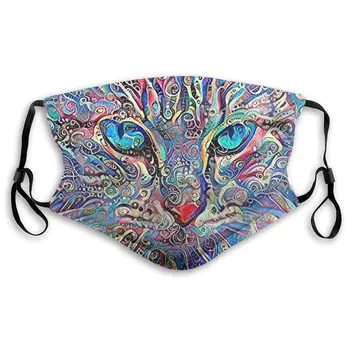 

Mouth Face Mask with Filter, Psychedelic Violet Blue Cat Unisex Mouth Face Mask for Adult Kids Washable Reusable Anti Pollution