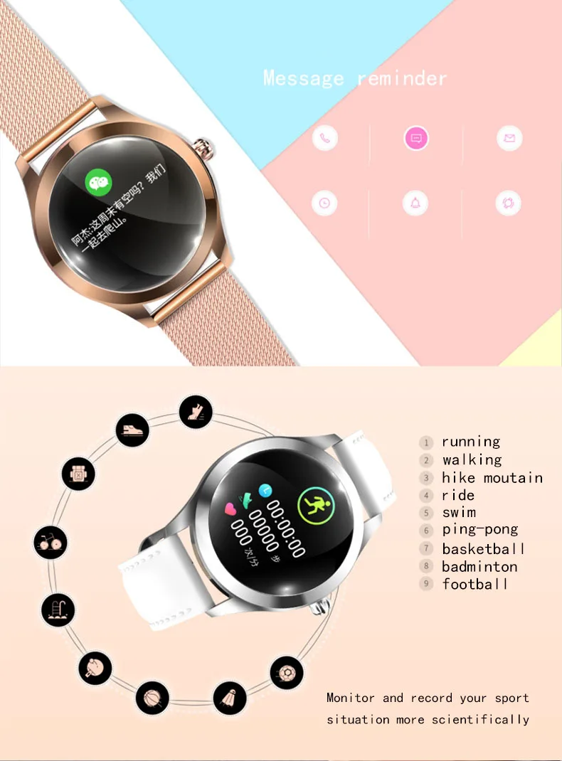 KW10 Women Smart Watch Lady Fitness Bracelet Smartwatch Clock IP68 Waterproof Heart Rate Monitor For Android IOS Sport Tracker