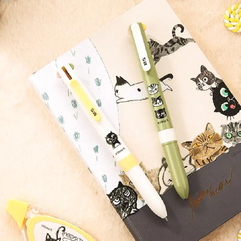 10 PCS Four-color ballpoint pen 0.5mm student cute cartoon 4-color oil pen office ballpoint pen black green red blue 80609