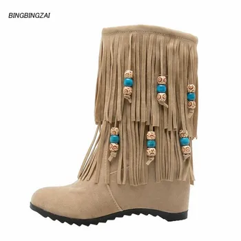 

New pattern Inside boots Superior quality Tassels shoes woman Increased internal 6CM Fashion warm boots Women's Boots USA 3-12