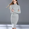 Mujer Otoño Invierno suéter Vestidos de punto elástico ajustado cuello alto manga larga Sexy señora Bodycon traje Vestidos LJ1017 ► Foto 1/6