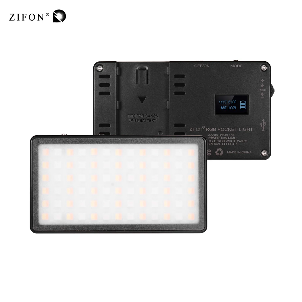 Карманный светодиодный светильник ZIFON RGB с панелью для камеры, заполняющий светильник с регулируемой яркостью 2500 K-7000 K для цифровой зеркальной камеры, видеокамеры, портретного фото-видео