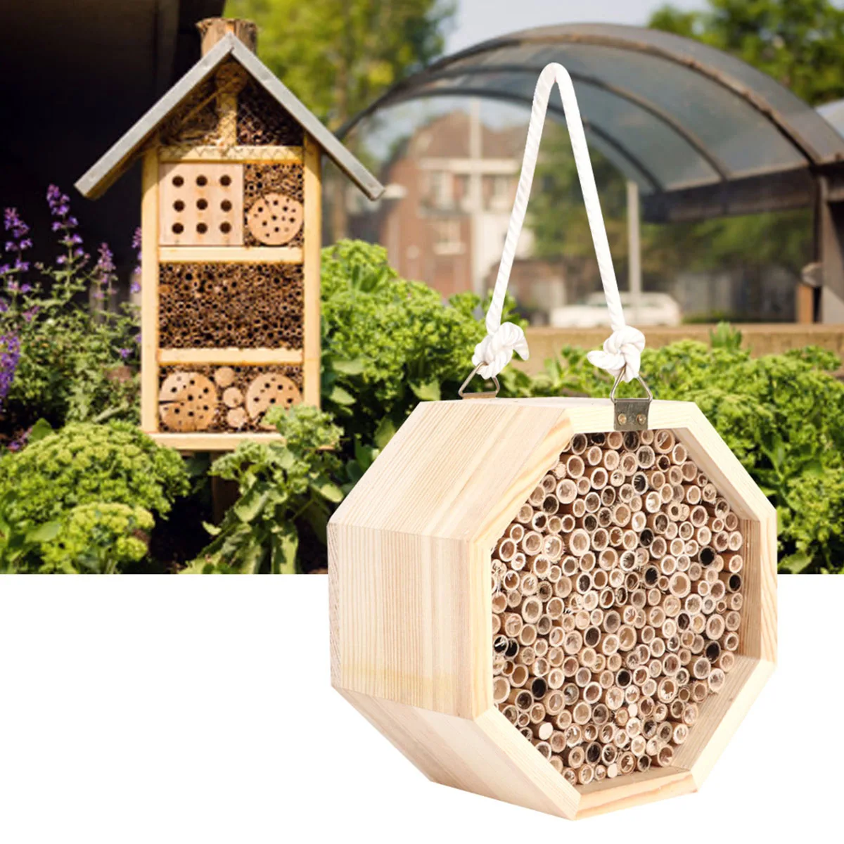 2pcs 15x15x9cm High Quality Wooden Insect Bee House Nesting Box With Sling Device Suitable For Outdoor Garden Decoration | Дом и сад
