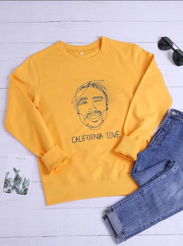 Толстовка с тупаком; 2Pac California Love 90; одежда в стиле хип-хоп; джемпер с длинными рукавами; модная одежда; топы