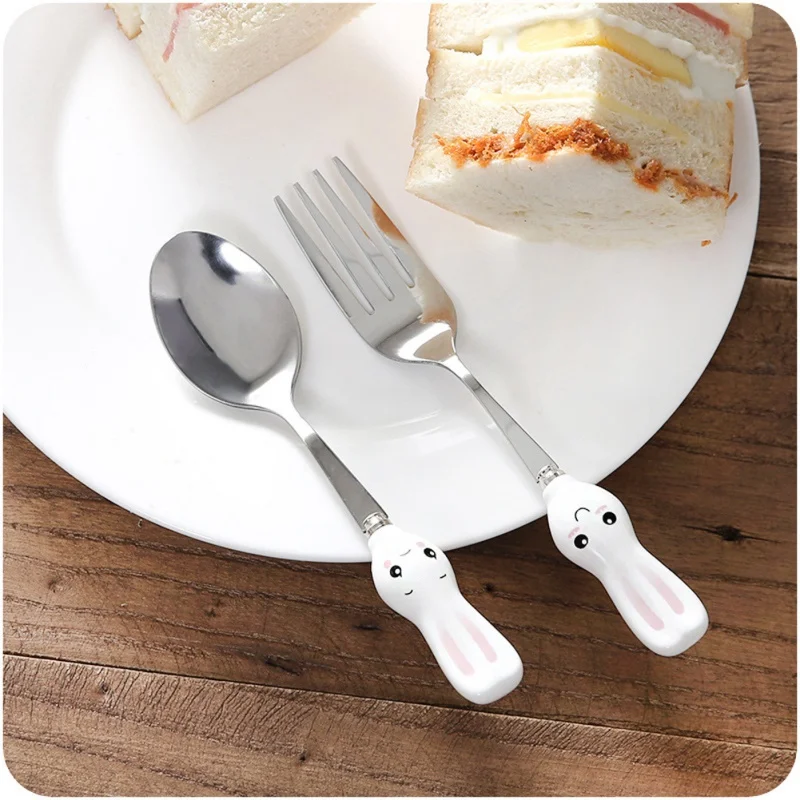 

Cartoon Rabbit Carrot Fork Cute Baby Children Dinnerware Sets Stainless Steel Cutlery Set Tableware Fork Dinnerware