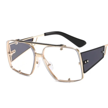 

Oversized Square Metal Sunglasses Women 2020 Luxury Brand Retro Large Frame Sun Glasses Men Wide Legs Rivet Eyewears UV400
