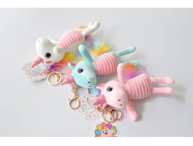 New cute striped rainbow unicorn plush toy plush pendant boutique doll KeyChains For Women Bag Toy