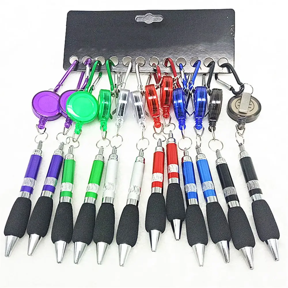 

1PC New Portable Badge Reel Ballpoint Pen Belt Clip Keychain with Carabiner Creative Keyring Lanyard Pen School Office Supplies