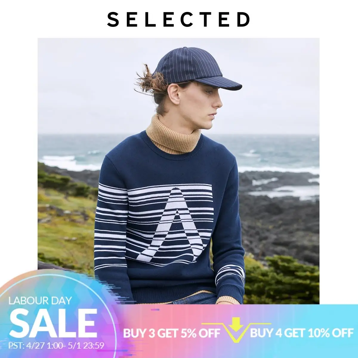 

SELECTED Men's Contrast Stitching Stripe Sweater Winter Letter Print Knitted Pullovers Clothes S | 419424501