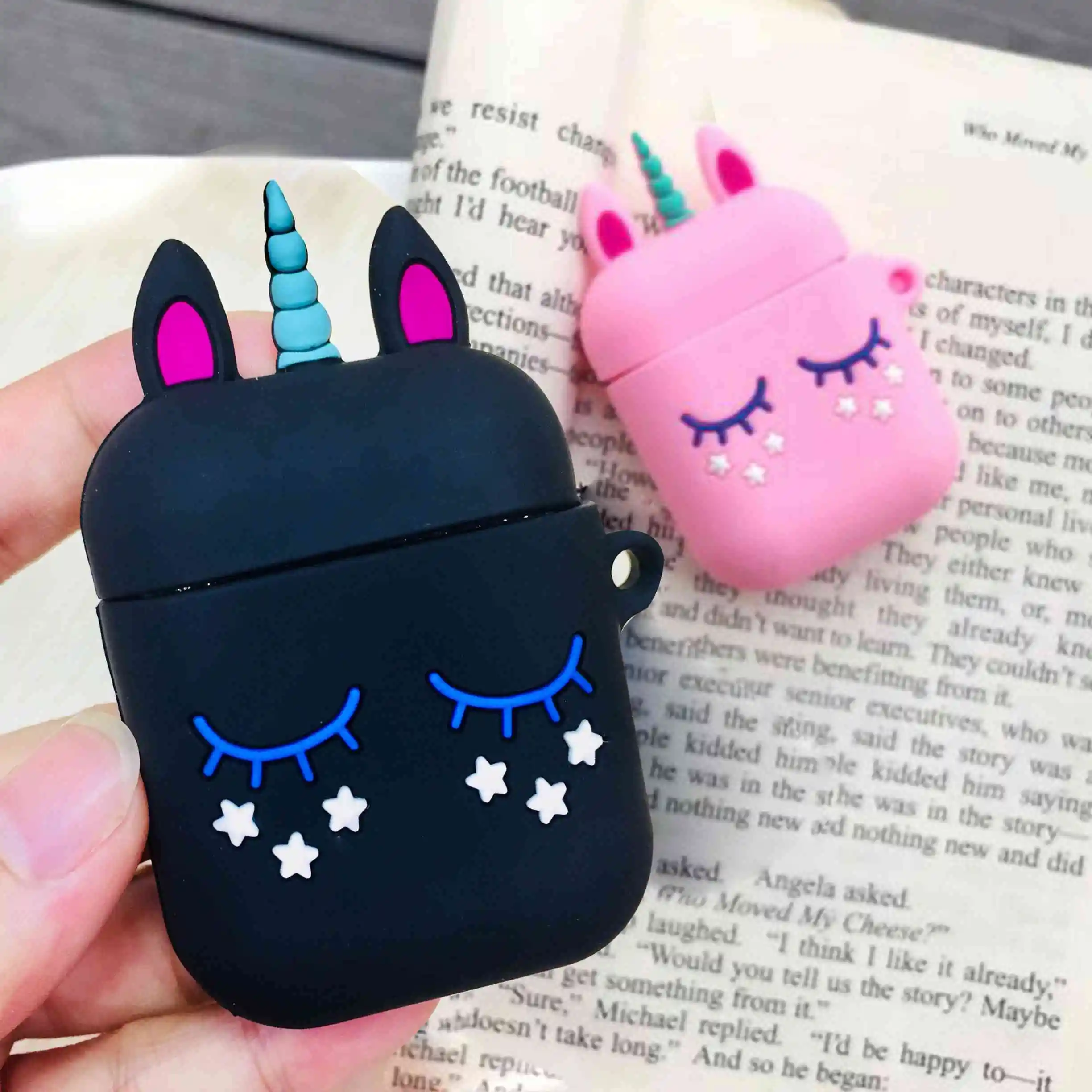 Силиконовый чехол для airpods 2 с милым единорогом розовый мультяшный защитный