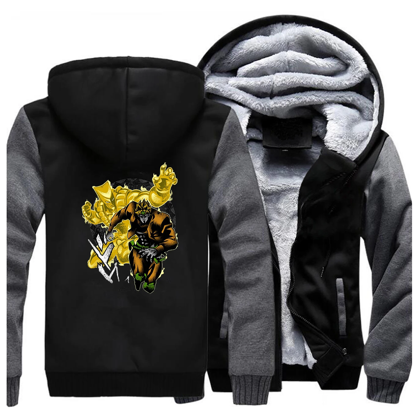 Dark Gray Black Японское аниме Джоджо толстовка мужская куртка зимняя теплая флисовая толстовка Джоджо Необычные Приключения толстовки Толстовка Дио мир толстое пальто - Цвет: Dark Gray Black