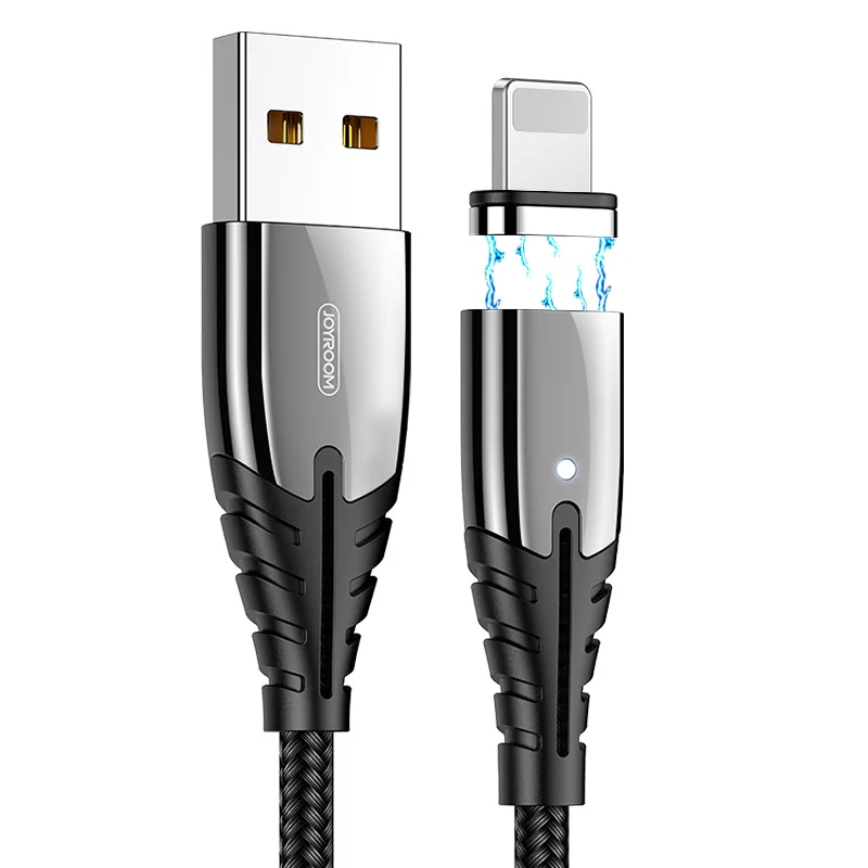 Магнитный usb-кабель Joyroom для зарядки iPhone, быстрое зарядное устройство для samsung huawei type C, светодиодный магнитный кабель Micro USB - Цвет: For iPhone Black