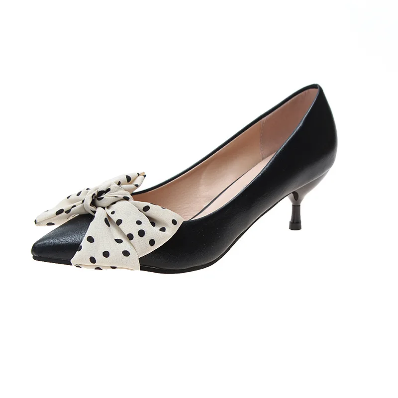 

Women's Fashion Shoes High Heel Shoes Thin Heeled Versatile Shallow Mouth Bow WOMEN'S Shoes Export Footwear