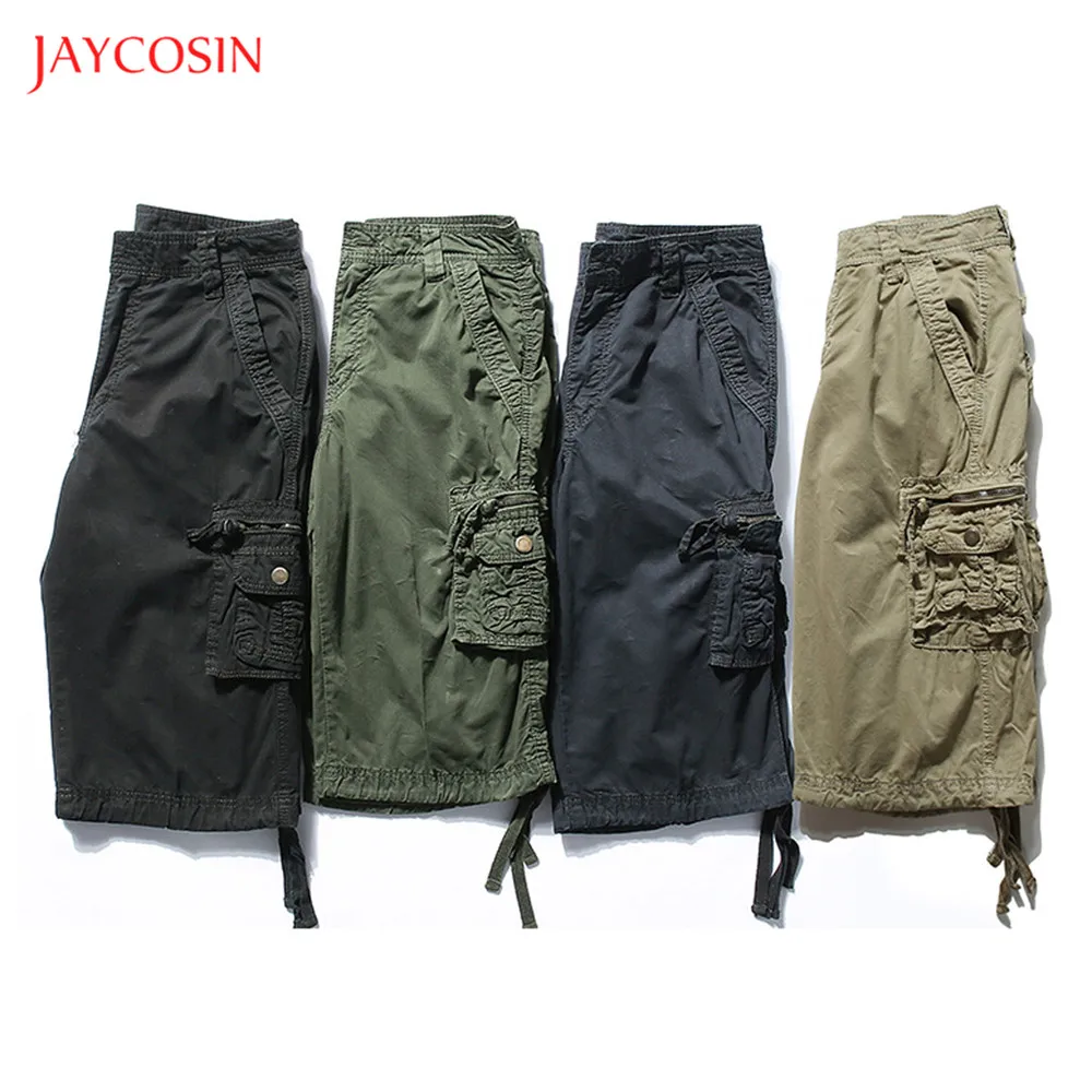 Jaycosin, длинные шорты Карго,, летние, до колена, с карманами, повседневные, хлопок, эластичная талия, одноцветные, бермуды, Военный стиль, хит
