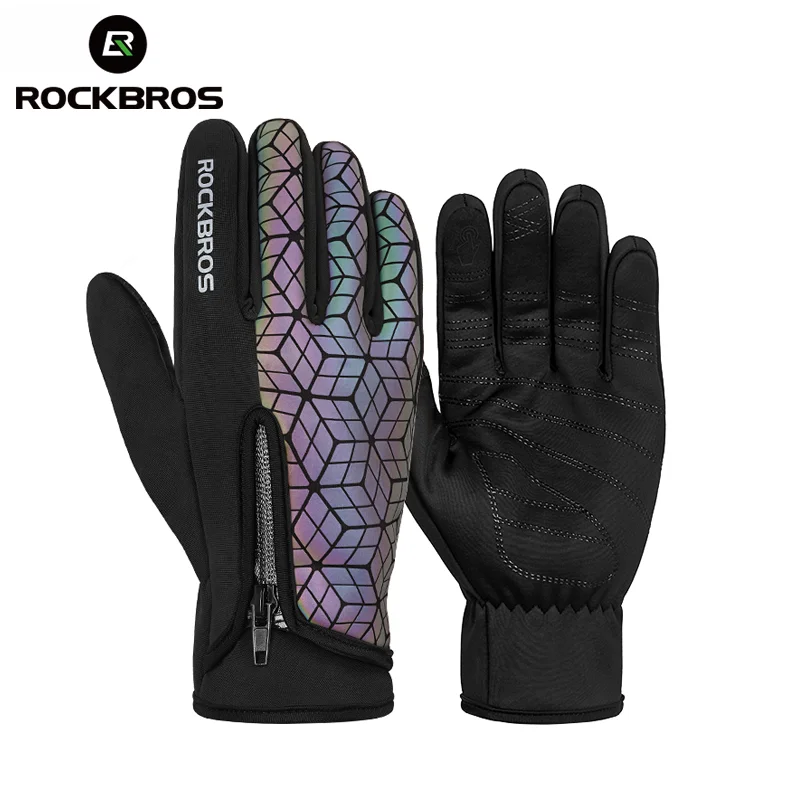 RockBros Men Winter Gloves Cycling Fleece Thermal Windproof Full Finger Gloves 