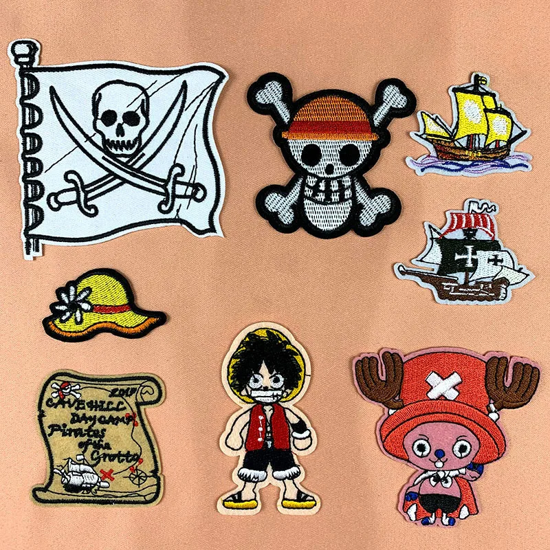 Children S Appliques Cartoon Anime One Piece Luffy Pirate Symbol Funny Embroidery Cloth Stickers Diy Clothing Iron On Patch Patches Aliexpress