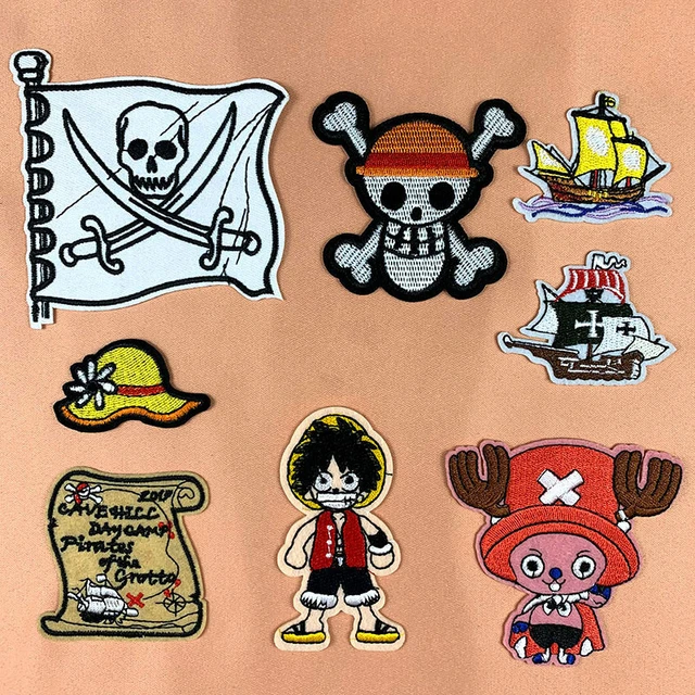 Crianças apliques desenhos animados anime um pedaço luffy pirata símbolo  engraçado bordado pano adesivos roupas diy ferro no remendo - AliExpress